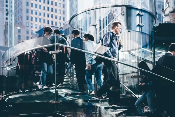 busy man on stairs